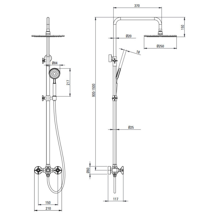 Deszczownica z baterią prysznicową, Deante Temisto, mosiądz