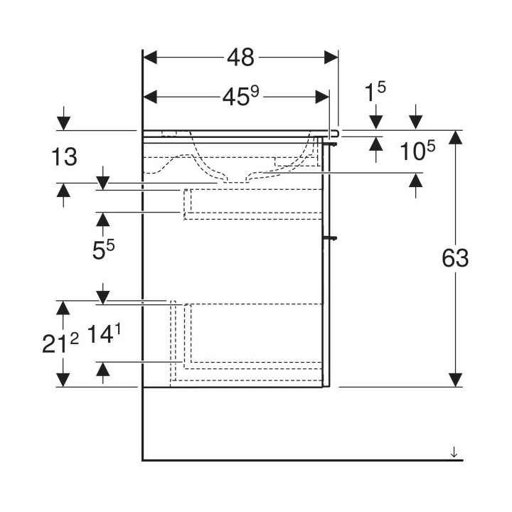 Umywalka meblowa Geberit iCon Set slim, z szafką pod umywalkę, umywalka biała, szafka dąb
