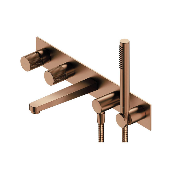 Bateria prysznicowo-wannowa Omnires Contour, podtynkowa, 2 wyjścia wody, zestaw natryskowy, miedź szczotkowana