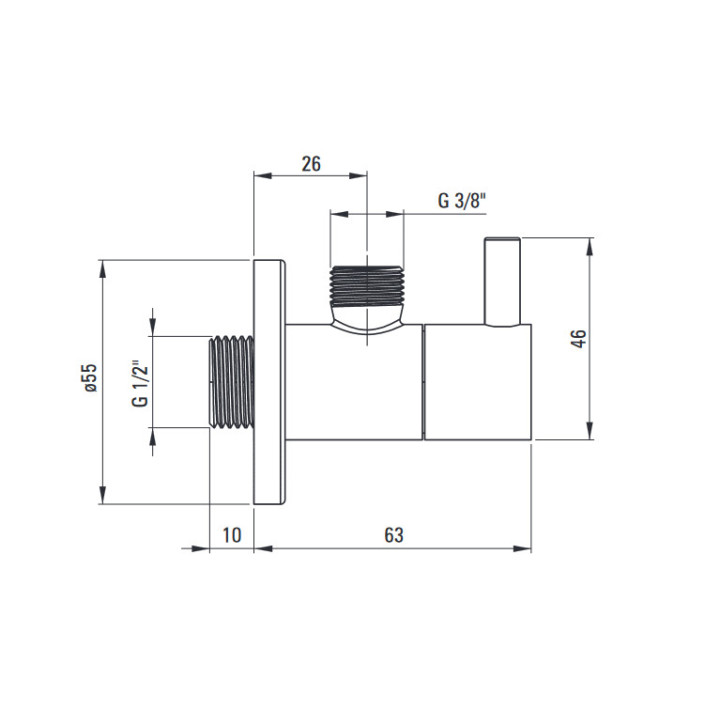 Zawór kątowy z głowicą ceramiczną 1/2"-3/8" okrągły, Deante, nero
