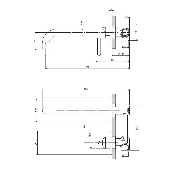 Bateria umywalkowa podtynkowa z długą wylewką, Omnires Y - Biały mat