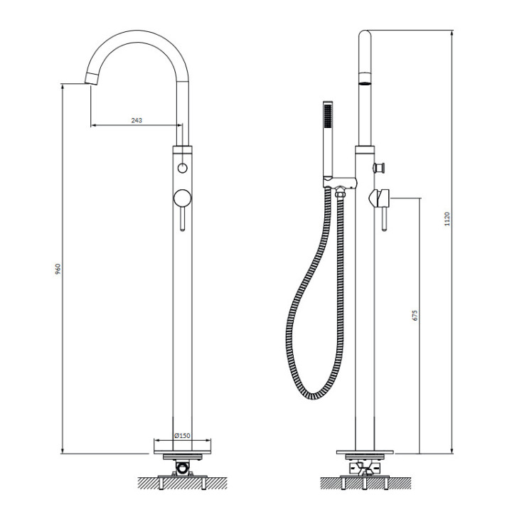 Bateria wannowa Omnires Y, wolnostojąca, prysznic 1-funkcyjny, złoty