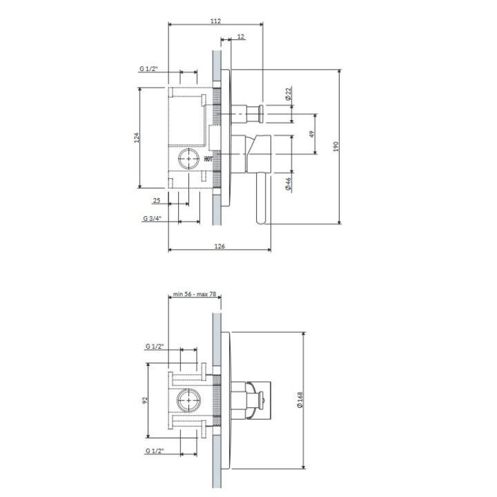System wannowo-prysznicowy, natynkowy, termostatyczny, Omnires Y, biały mat