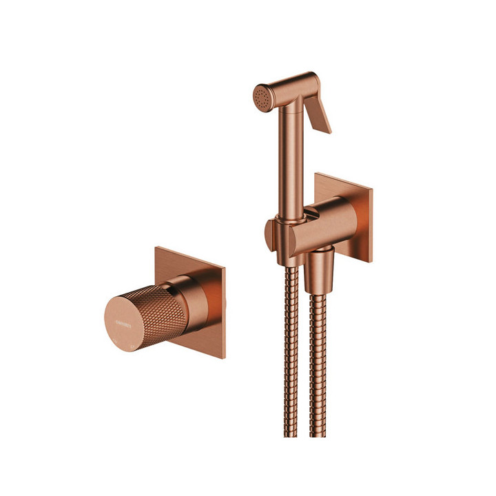 Podtynkowy zestaw bidetowy Omnires Contour, bateria z rączką bidetową, wężem 125cm i uchwytem, złoty szczotkowany