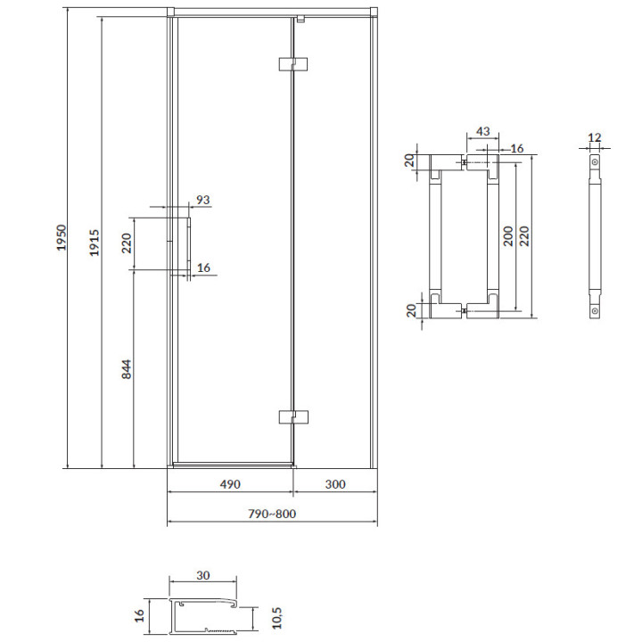 Drzwi na zawiasach kabiny prysznicowej 80x195cm, Cersanit Larga, prawe transparentne, profil chrom
