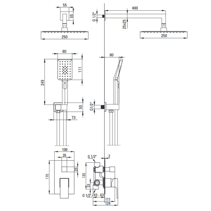 Zestaw prysznicowy podtynkowy, Deante Anemon, chrom