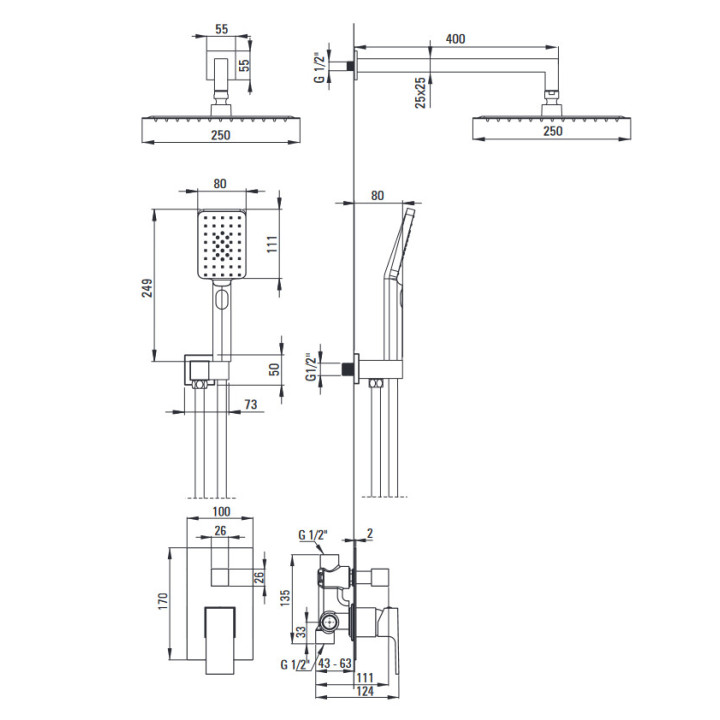 Zestaw prysznicowy podtynkowy, Deante Anemon, chrom