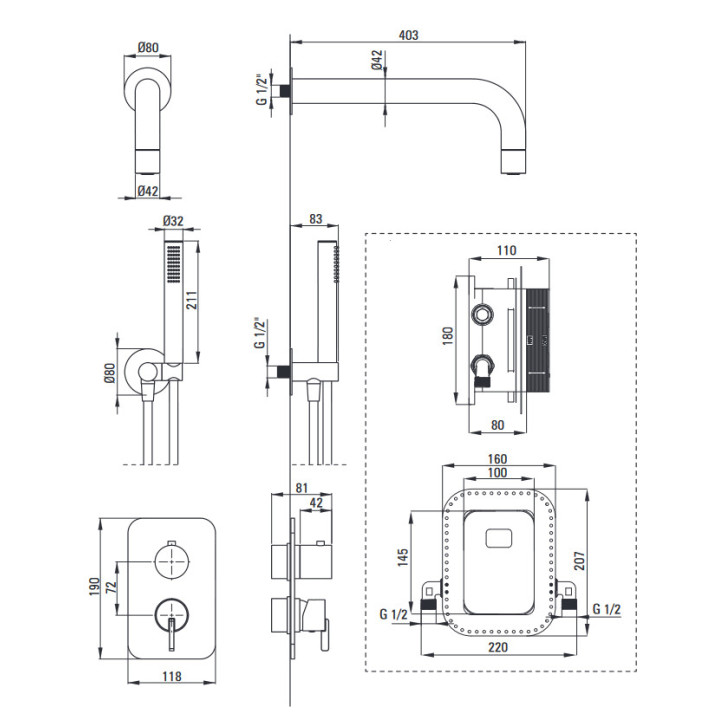 Zestaw prysznicowy podtynkowy z BOXem mieszaczowym, Deante Arnika, nero