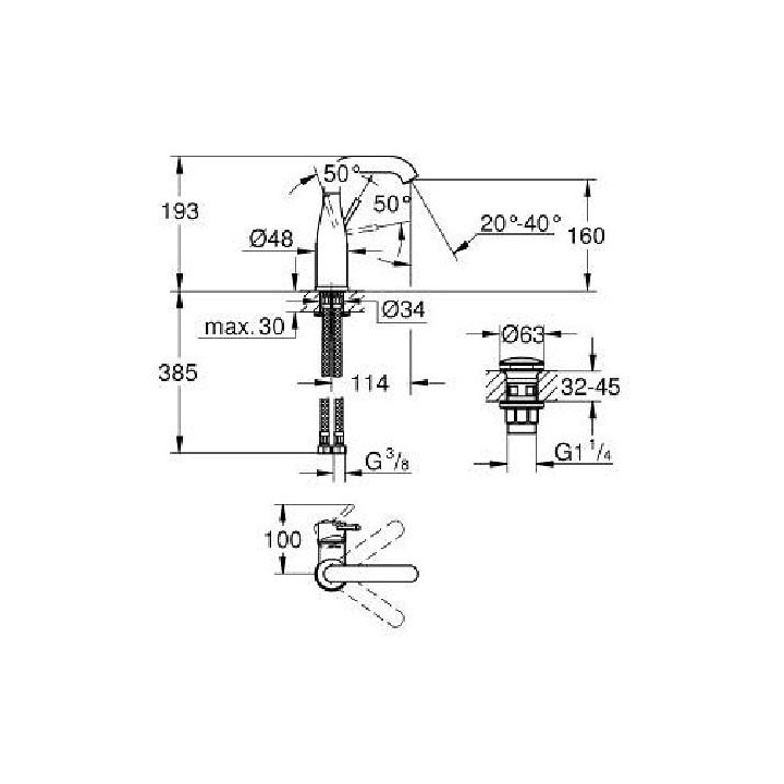 Bateria umywalkowa Grohe Essence, DN 15, Rozmiar M, chrom