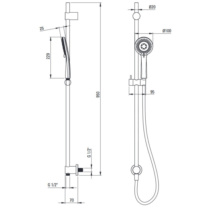 Zestaw prysznicowy 3-funkcyjny z drążkiem Deante Alpinia, złoty