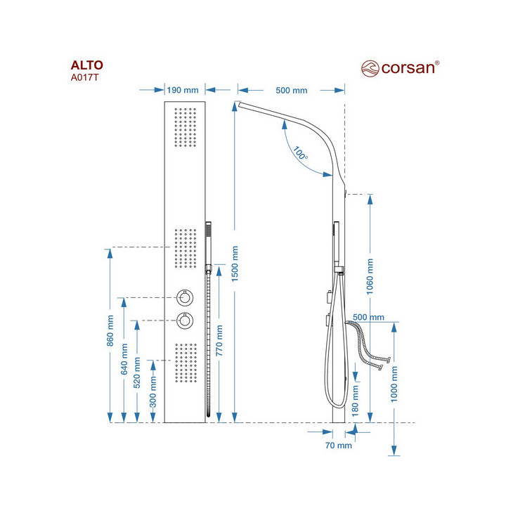 Panel prysznicowy Corsan Basti B-002TBL bambusowy z czarnym wykończeniem i termostatem