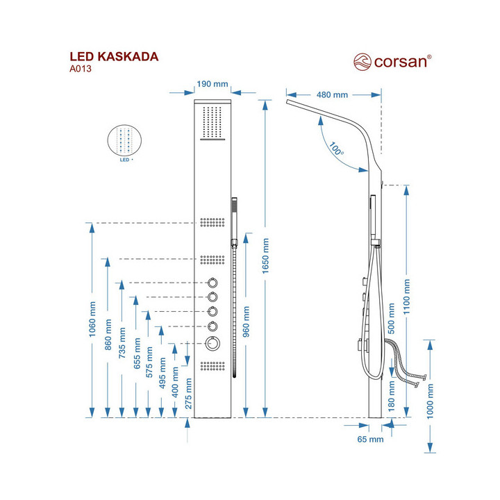 Panel prysznicowy Corsan ALTO , czarny