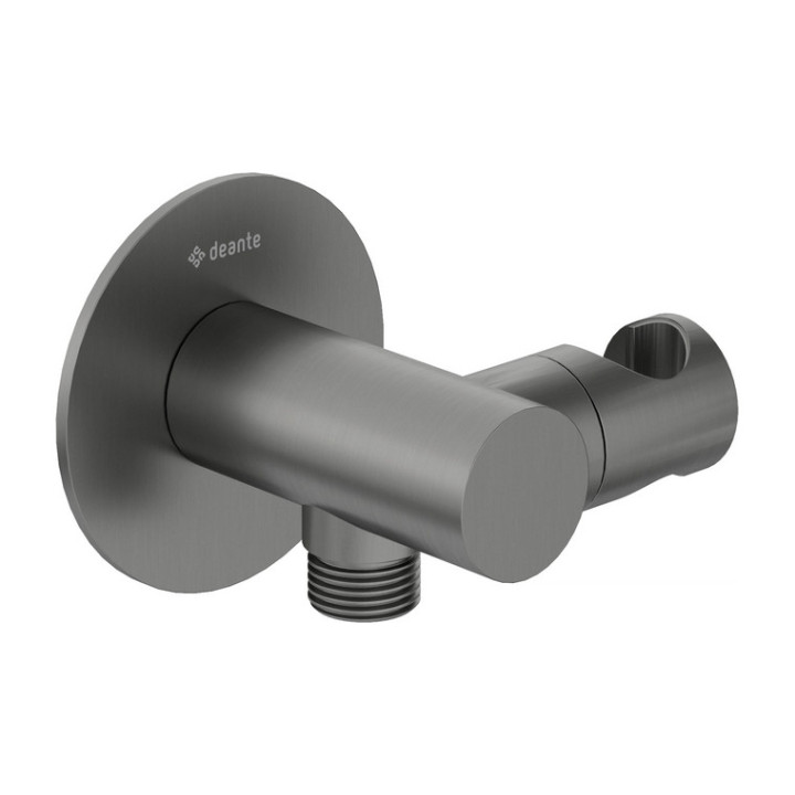 Przyłącze kątowe okrągłe z uchwytem na słuchawkę, Deante Silia, titanium