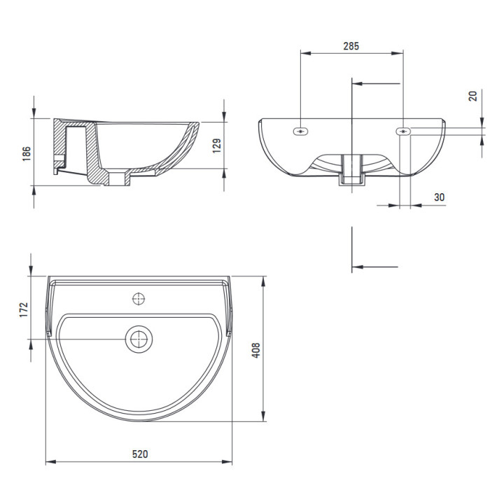 Umywalka ceramiczna ścienna z miejscem na baterię, Deante Jasmin, biała