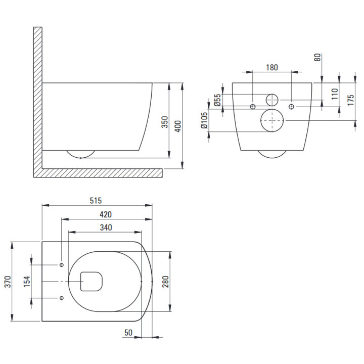 Miska WC wisząca bezkołnierzowa, Deante Anemon, biała