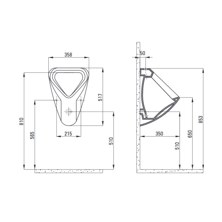Pisuar wiszący- podłączenie wody od tyłu, Deante Peonia, biały