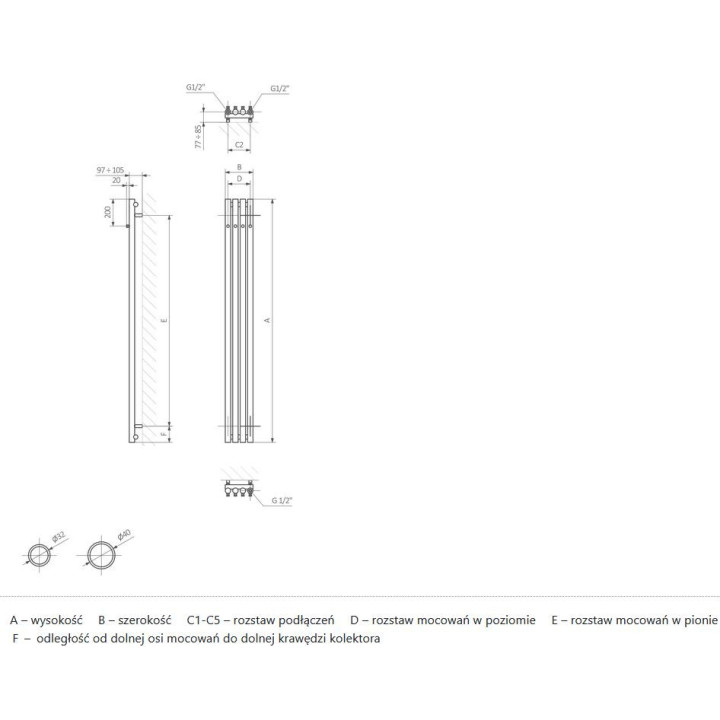 Grzejnik Terma Rolo Hanger 180x9,5 cm - kolor RAL i kolory specjalne