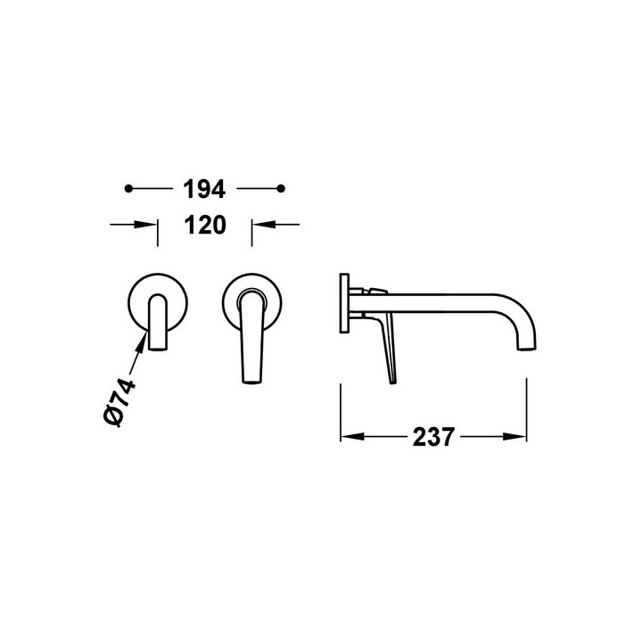 Element naścienny do podtynkowego korpusu baterii umywalkowej TRES FUJI, wylewka 237mm, chrom