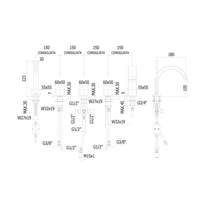 Bateria wannowa 5-otworowa Paffoni Level- sanitbuy.pl