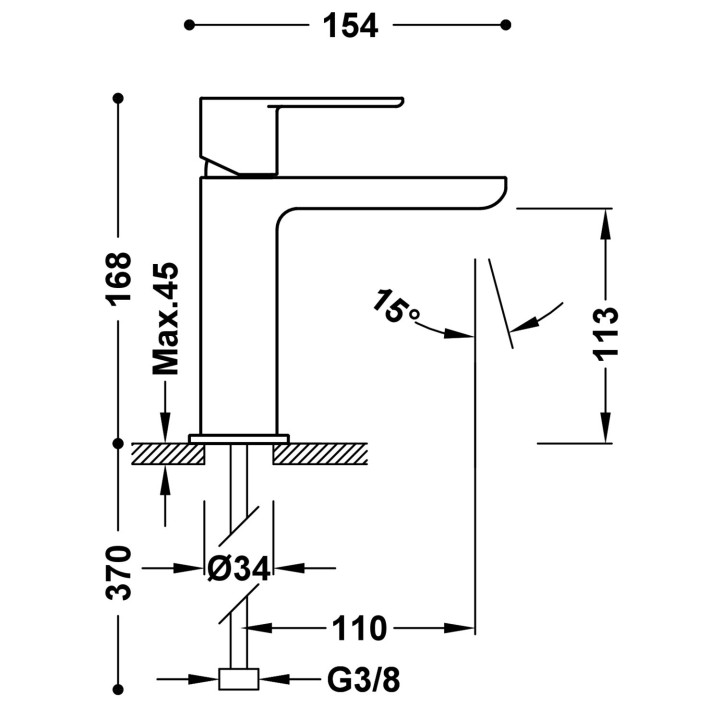 Bateria umywalkowa Tres Loft Colors, stojąca, Wysokość 167mm, bez korka, złoty matowy