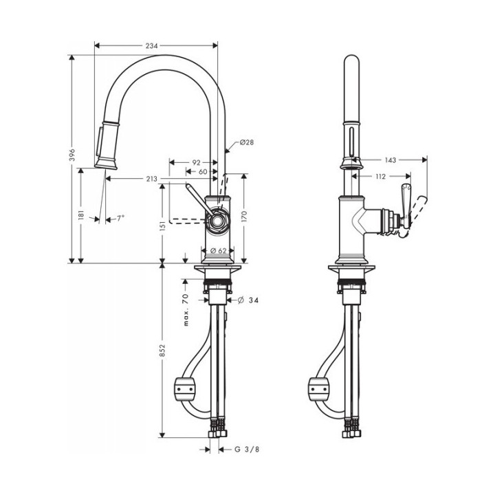 Bateria kuchenna Axor  Montreux, wys. 39,6 cm, jednouchwytowa, z wyciąganą wylewką, DN15, chrom- sanitbuy.pl