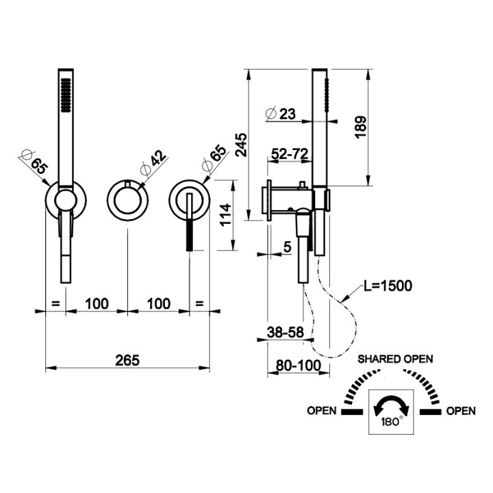 Bateria natryskowa Gessi Ingranaggio, podtynkowa, 2 wyjścia wody, zestaw natryskowy, chrom