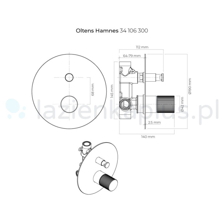 Zestaw  wannowo-prysznicowy podtynkowy termostatyczny, Olten Katla, czarny mat