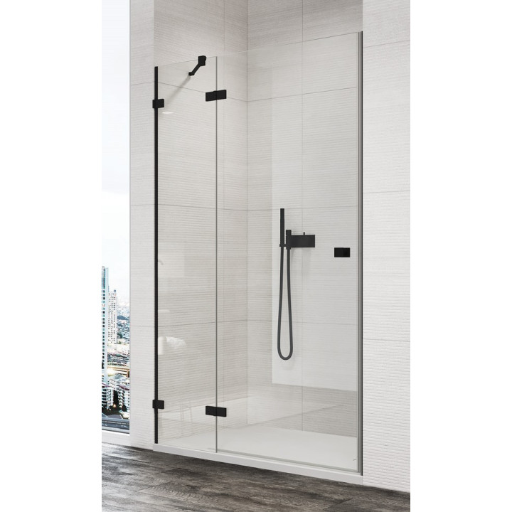 Drzwi jednoczęściowe SanSwiss Annea ze ścianką stałą 90x200 cm, wersja prawa, szkło przeźroczyste, profil połysk