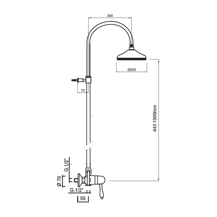 Kolumna natryskowa Giulini Giovanni Praga, bateria, deszczownica okrągła 200mm, słuchawka z wężem, chrom