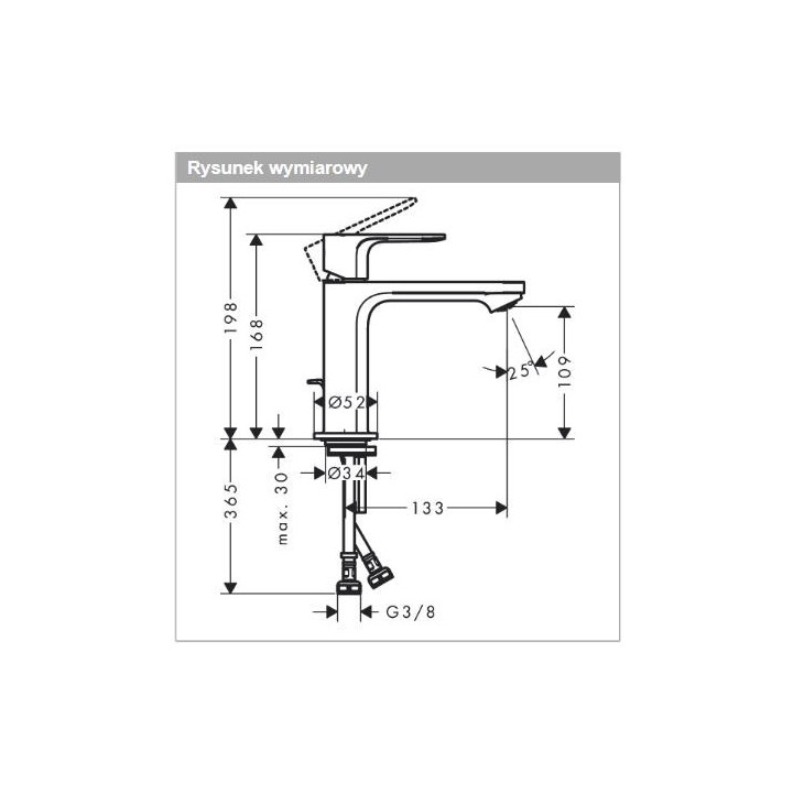 Bateria umywalkowa Hansgrohe Rebris E jednouchwytowa 80 CoolStart bez kompletu odpływowego - czarny mat