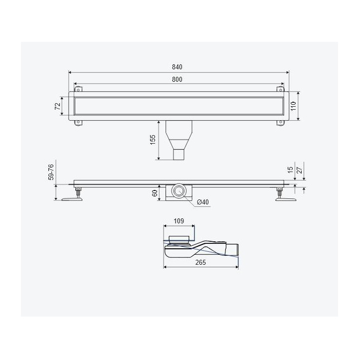 Odpływ liniowy Excellent Stilio, 60 cm z kołnierzem ruszt dekoracyjny - złoty połysk
