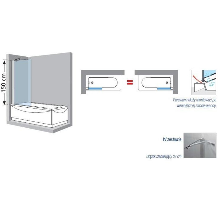 Parawan nawannowy Novellini Aurora 5 1-częściowy stały - 70x150H cm- sanitbuy.pl
