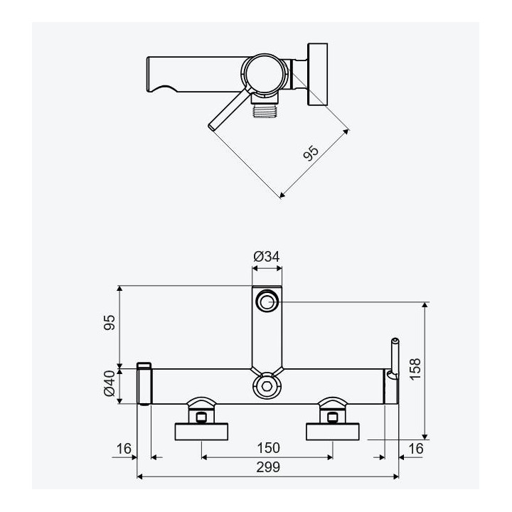 Bateria wannowa ścienna, EXCELLENT CLEVER 2.0 - Chrom
