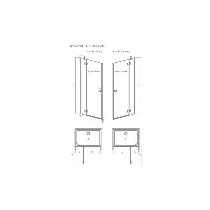 Drzwi kabiny prysznicowej Radaway Essenza 8 KDJ 90, lewe, 100x2000mm, szkło przejrzyste, profil złoto szczotkowane