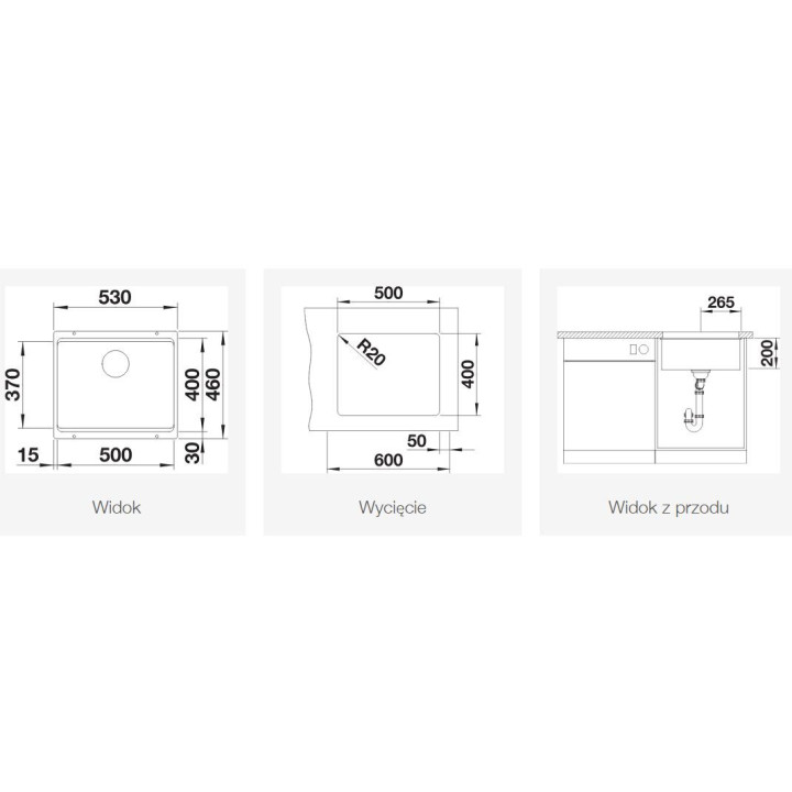 Zlewozmywak ceramiczny Blanco Etagon 500-U 54x45,6 cm jednokomorowy, Ceramika PuraPlus z korkiem InFino plus szyny - biały połys