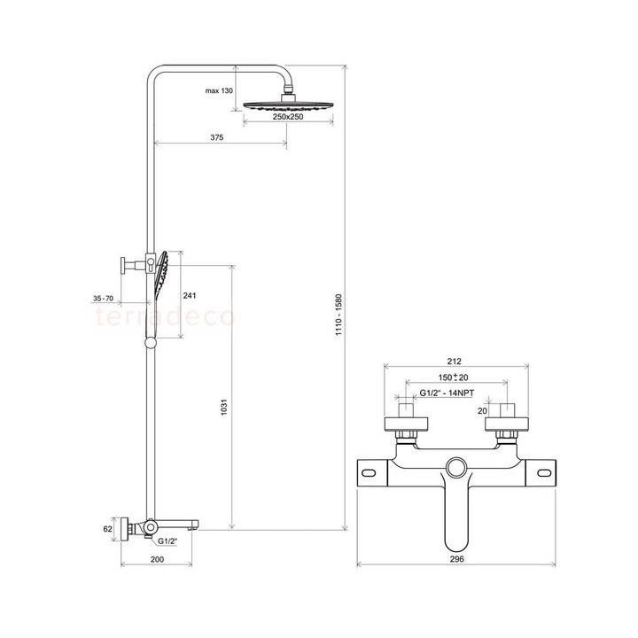 Zestaw prysznicowy Ravak Chrome Termo 300 z baterią termostatyczną, chrom