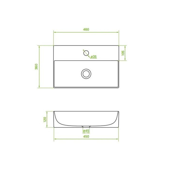 Umywalka ceramiczna Laveo Kvadrato 47x36 cm nablatowa, bez otworu na baterie - biała