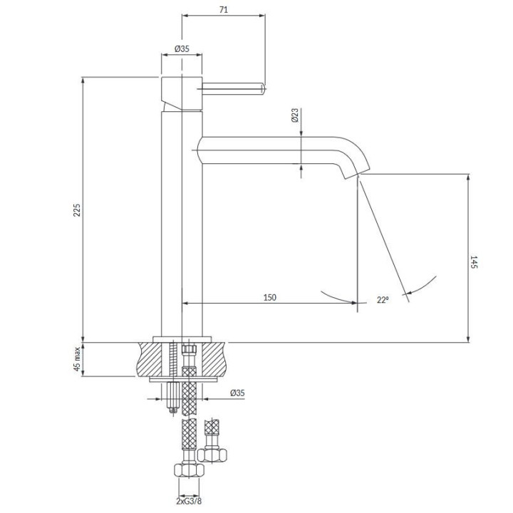 Bateria umywalkowa, wysoka Omnires Y czarna