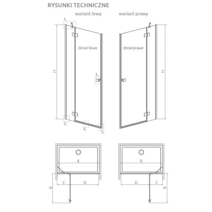 Drzwi kabiny prysznicowej Radaway Essenza 8 KDJ 80, lewe, 800x2000mmm, szkło przejrzyste, chrom