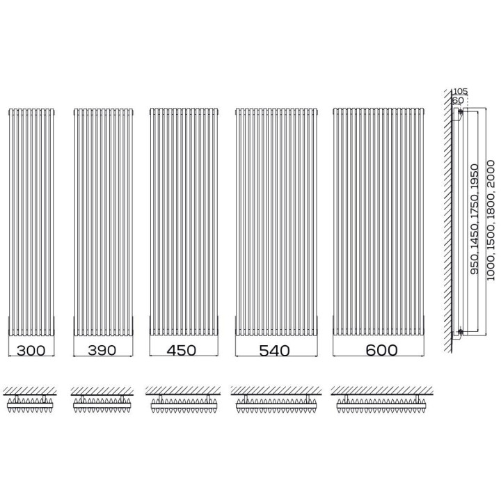 Grzejnik, Komex Rene pojedynczy, 200x64,2 cm - Biały