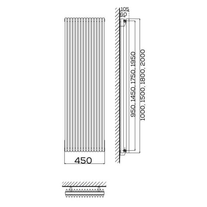 Grzejnik, Komex Rene pojedynczy, 200x64,2 cm - Biały