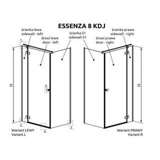 Drzwi kabiny prysznicowej Radaway Essenza 8 KDJ 100, lewe, 1000x2000mmm, szkło przejrzyste, chrom
