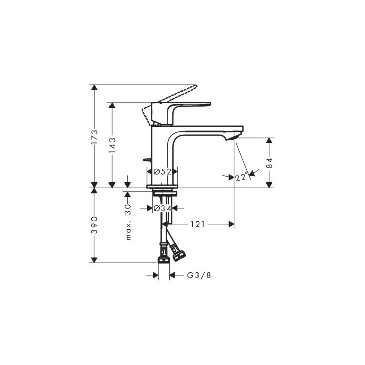 Jednouchwytowa bateria umywalkowa Hansgrohe Rebris S 110 CoolStart z kompletem odpływowym z cięgłem - chrom