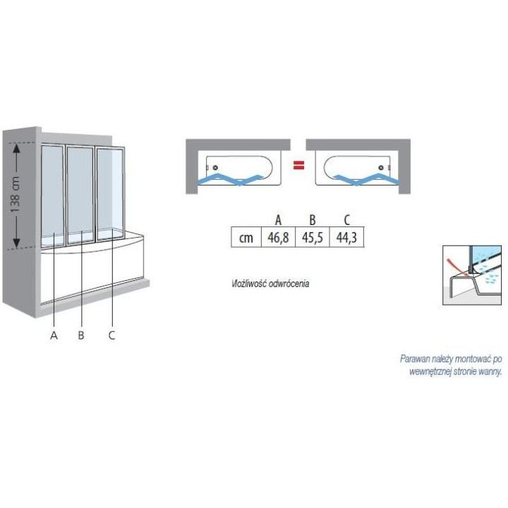 Parawan nawannowy Novellini Aurora 9 trzyczęściowy, składany z możliwością odwrócenia - 138x138H cm- sanitbuy.pl