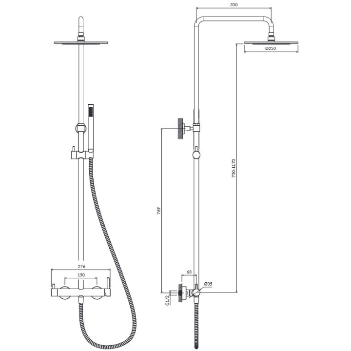 System prysznicowy natynkowy, Omnires Y- Miedź 