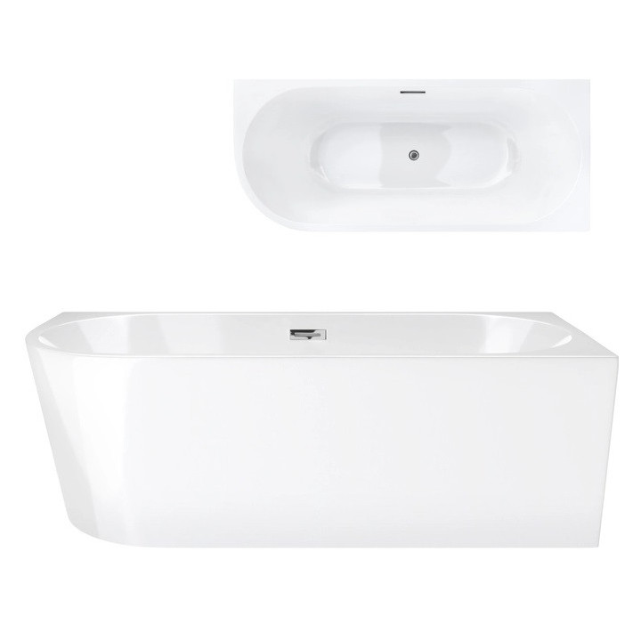 Wanna narożna wolnostojąca Corsan Intero 150 x 74,5 cm biała, montaż prawostronny, korek klik-klak chrom