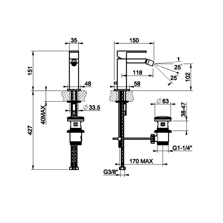 Bateria umywalkowa Gessi Rettangolo - finox brushed nickel
