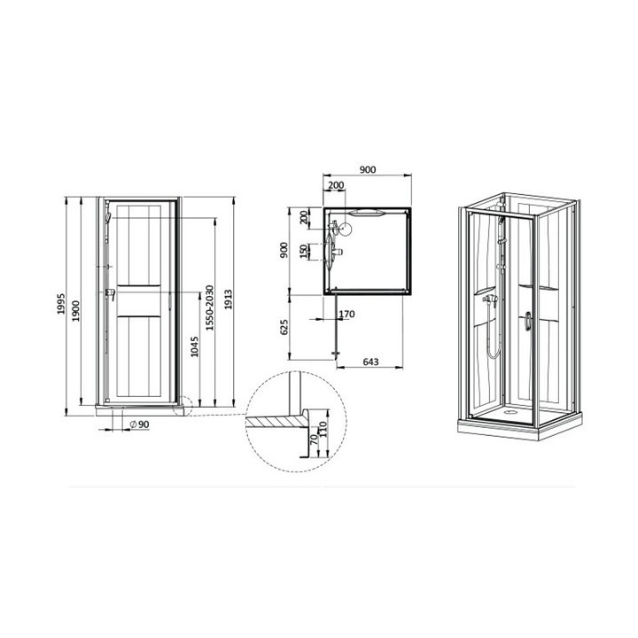 Kabina czterościenna Sanplast Basic Complete, 90 cm kompletna, szkło przejrzyste, profil biały