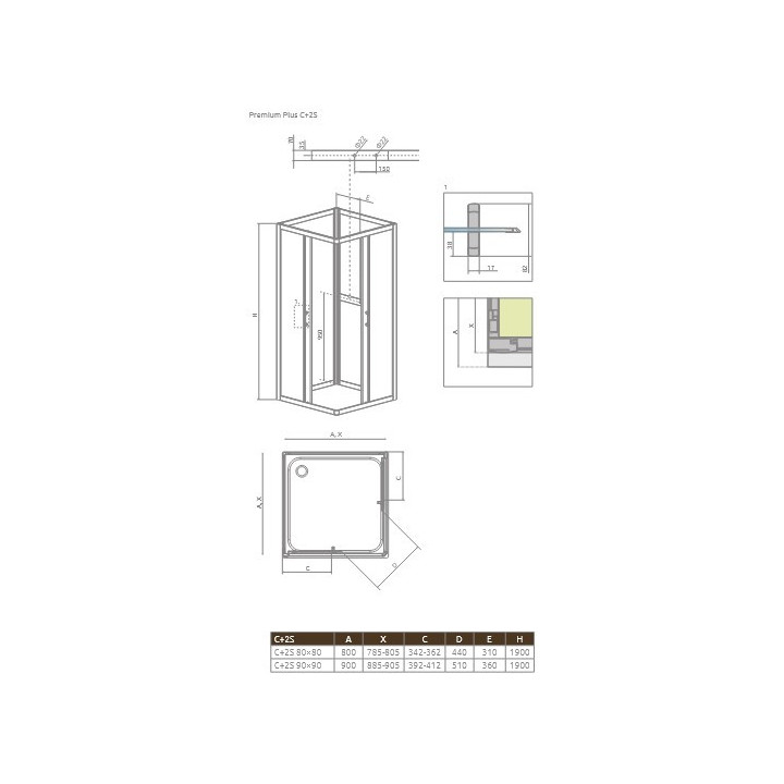 Kabina czterościenna Radaway Premium Plus 2S, 90x90 cm, szkło przejrzyste/grafit