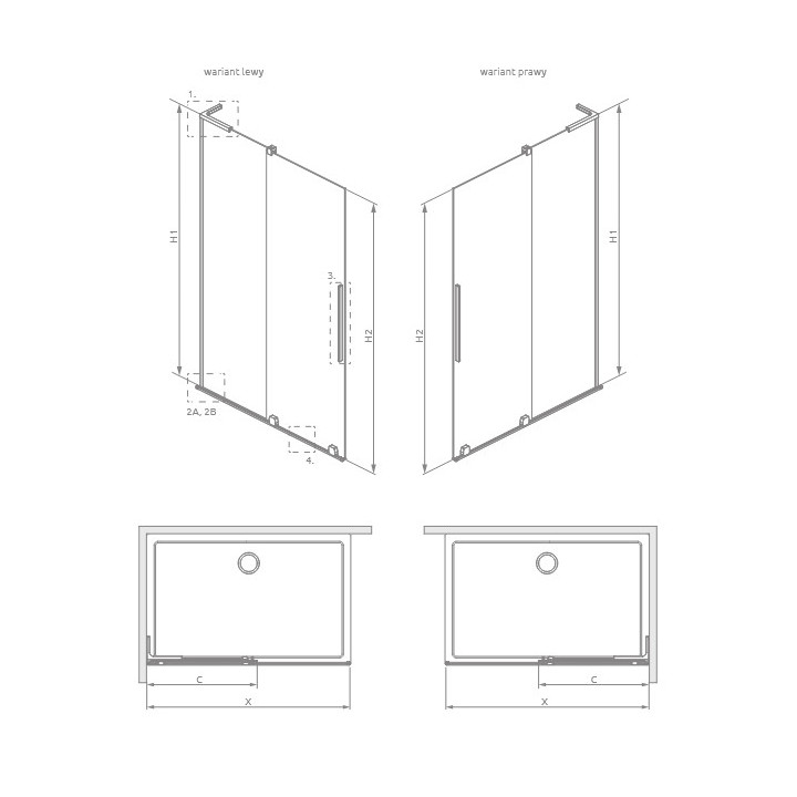 Kabina prysznicowa Radaway Furo-SL Brushed Gold Walk-in 1200x2000 mm, wersja prawa - szkło przejrzyste, profil złoty szczotkowan